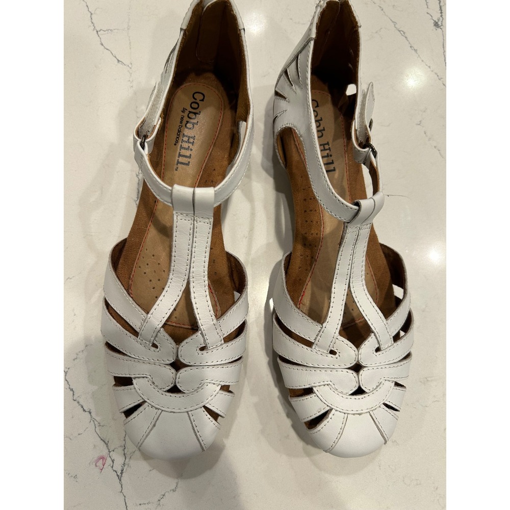 Cobb Hill Sandals White Leather T-Strap Cage Flat Fisherman Comfort Shoes